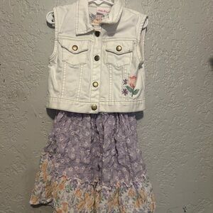 Little Lass Cream Vest with Floral Accents